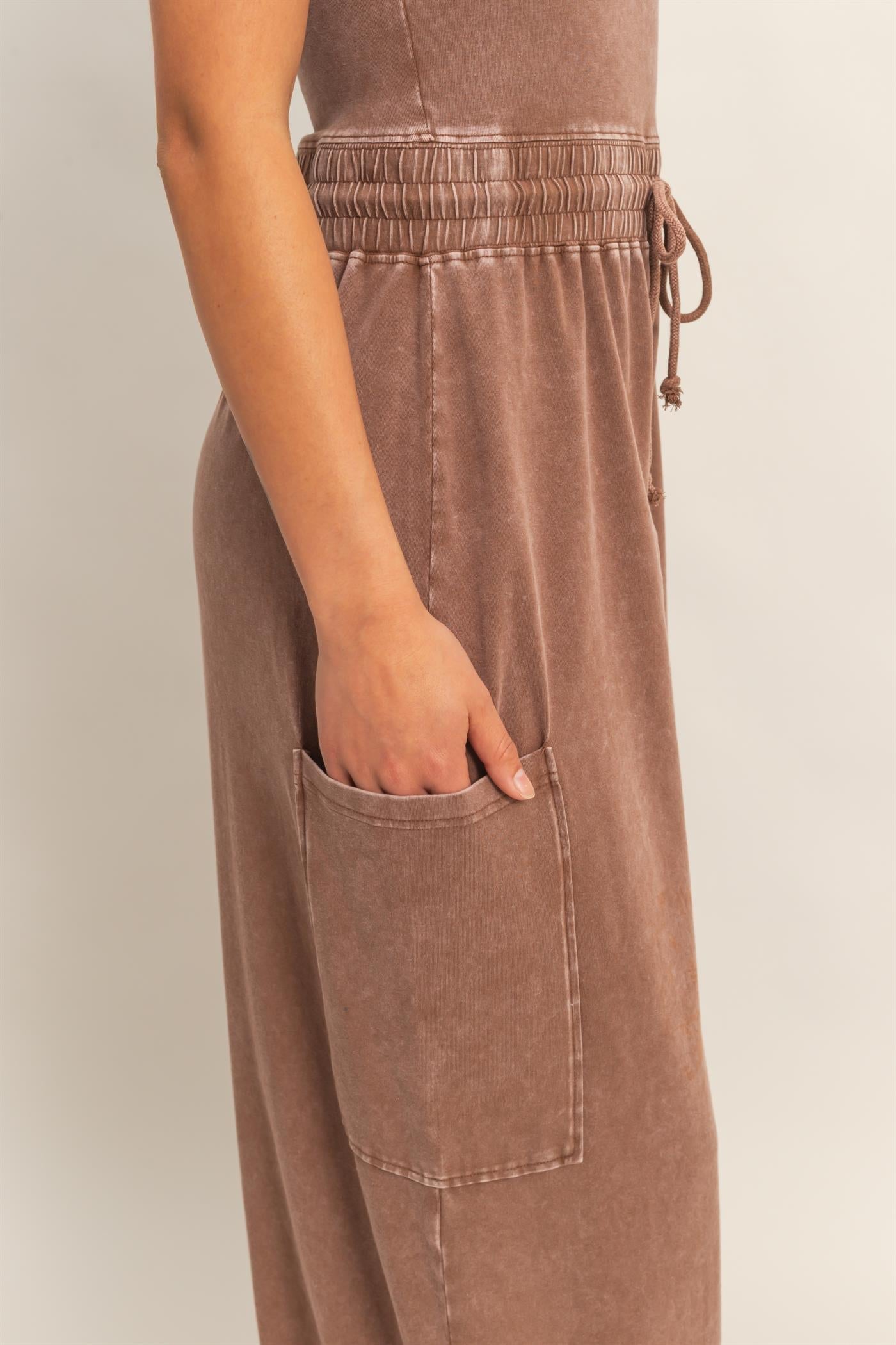 Mineral Wash Strapless Wide-Leg Jumpsuit