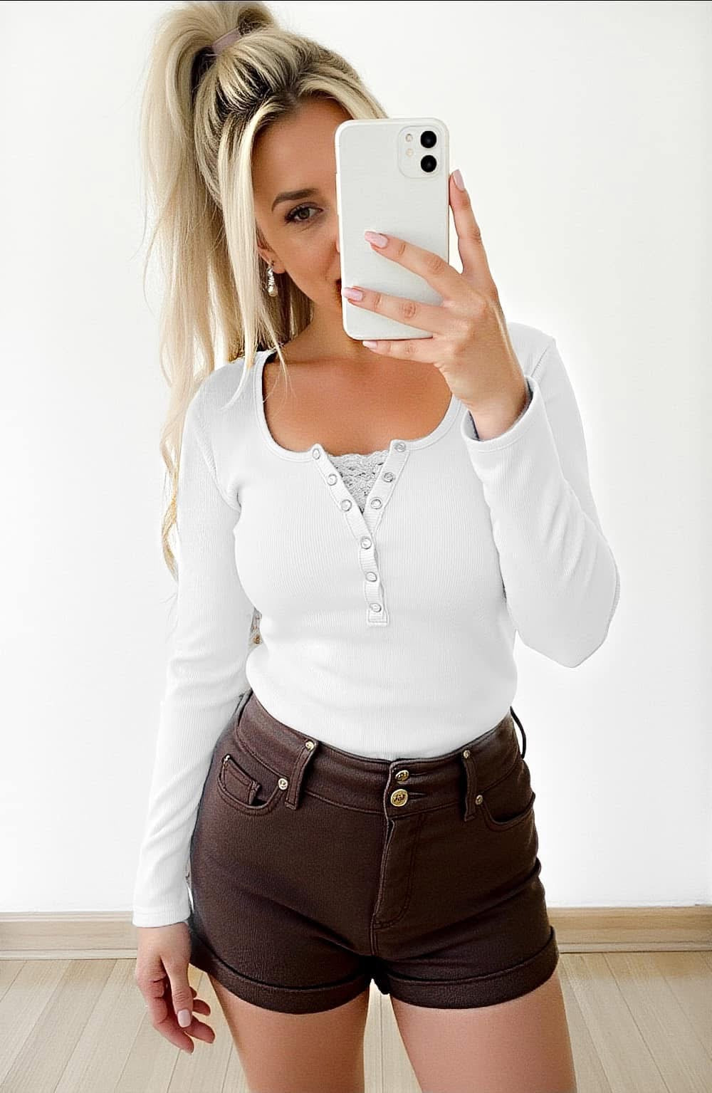 Payton Peekaboo-Lace Long Sleeve Ribbed Henley - 3 colors