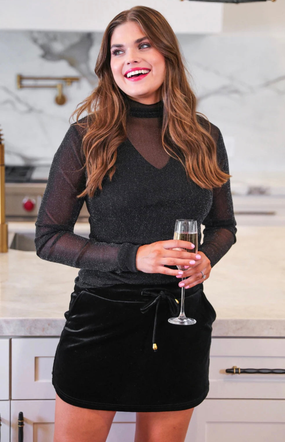 Keigan Mesh Top - Black Glitter