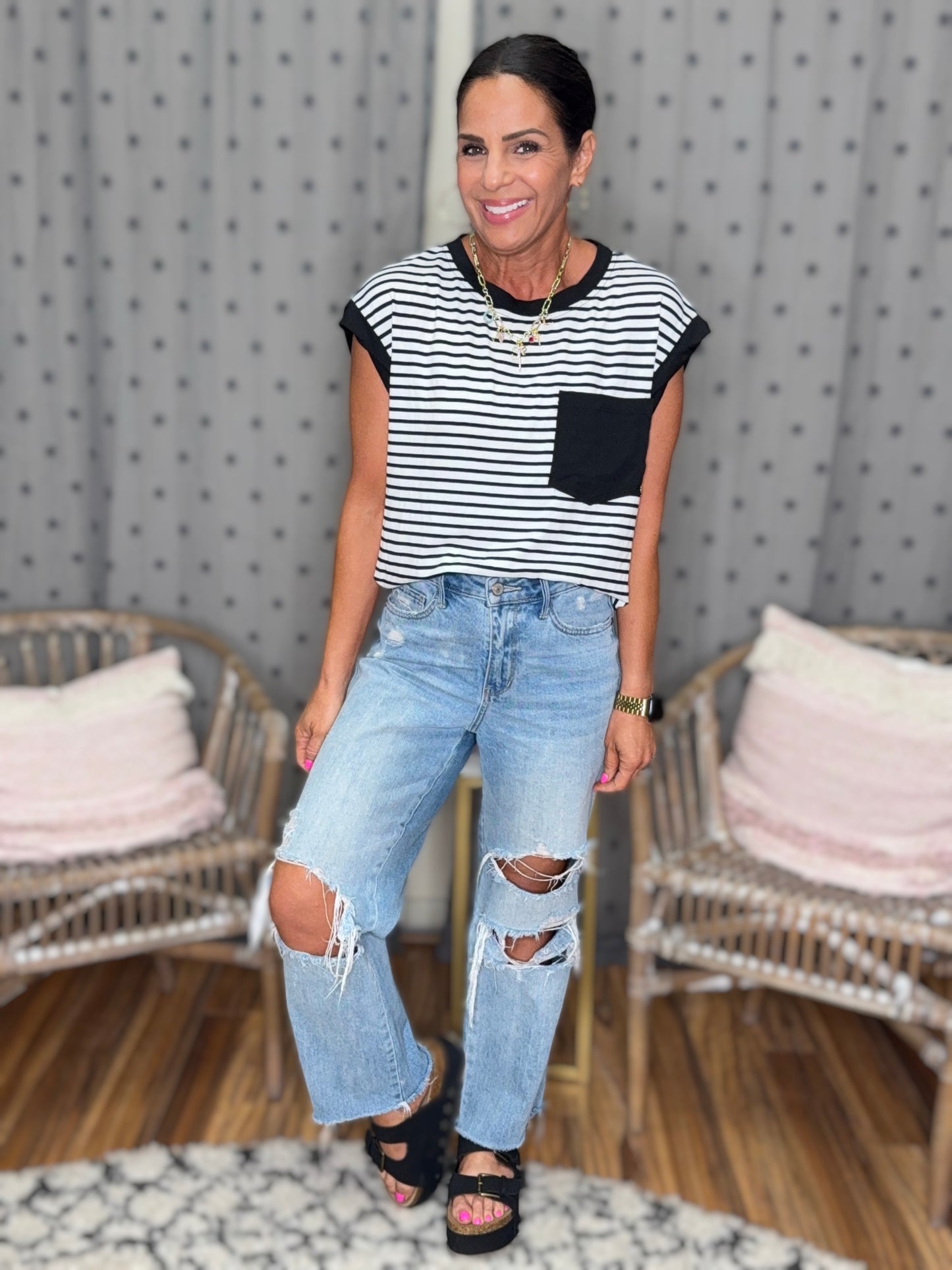 Ramona High Rise Rigid Magic Destroyed Straight Jeans