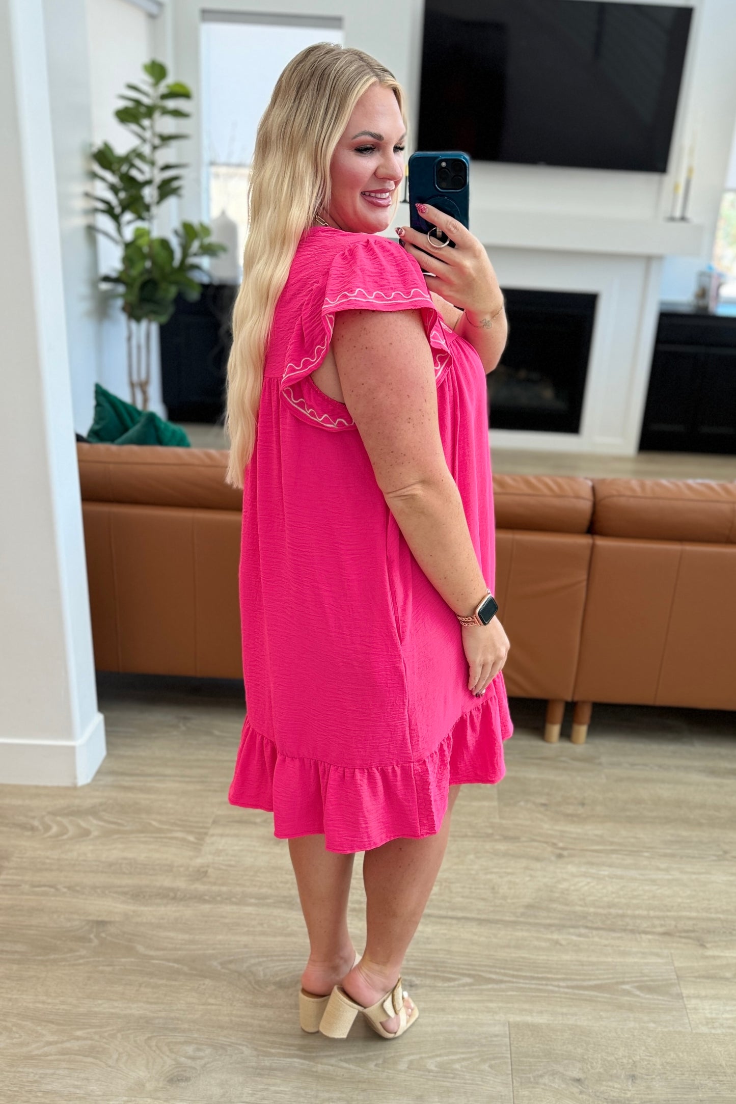 Carnival Flutter Sleeve Dress In Hot Pink