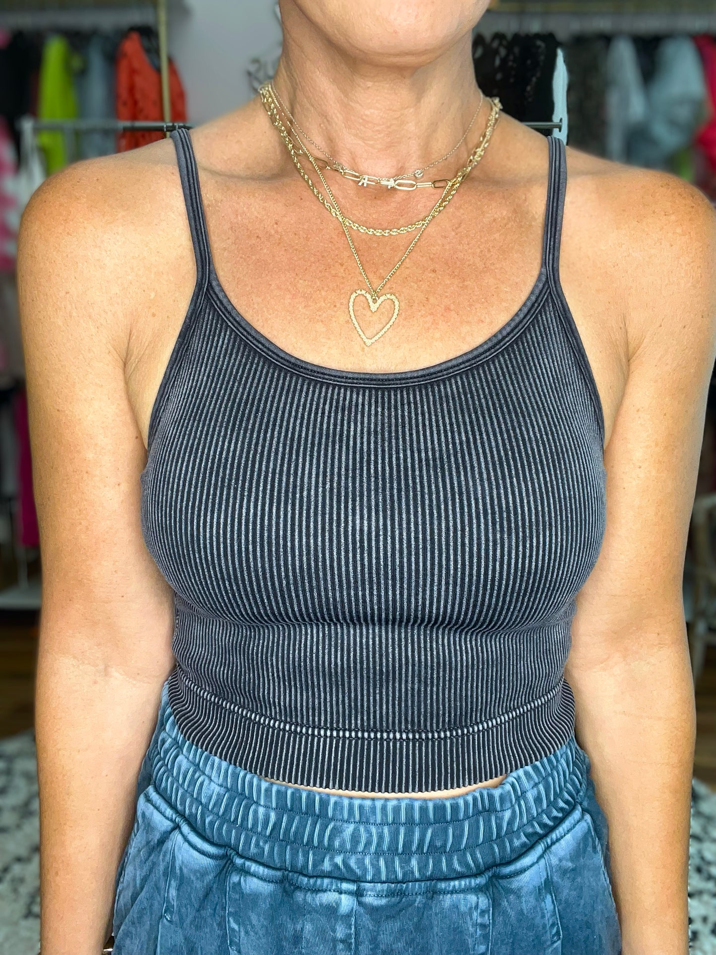 At Last Ribbed Tank in Black