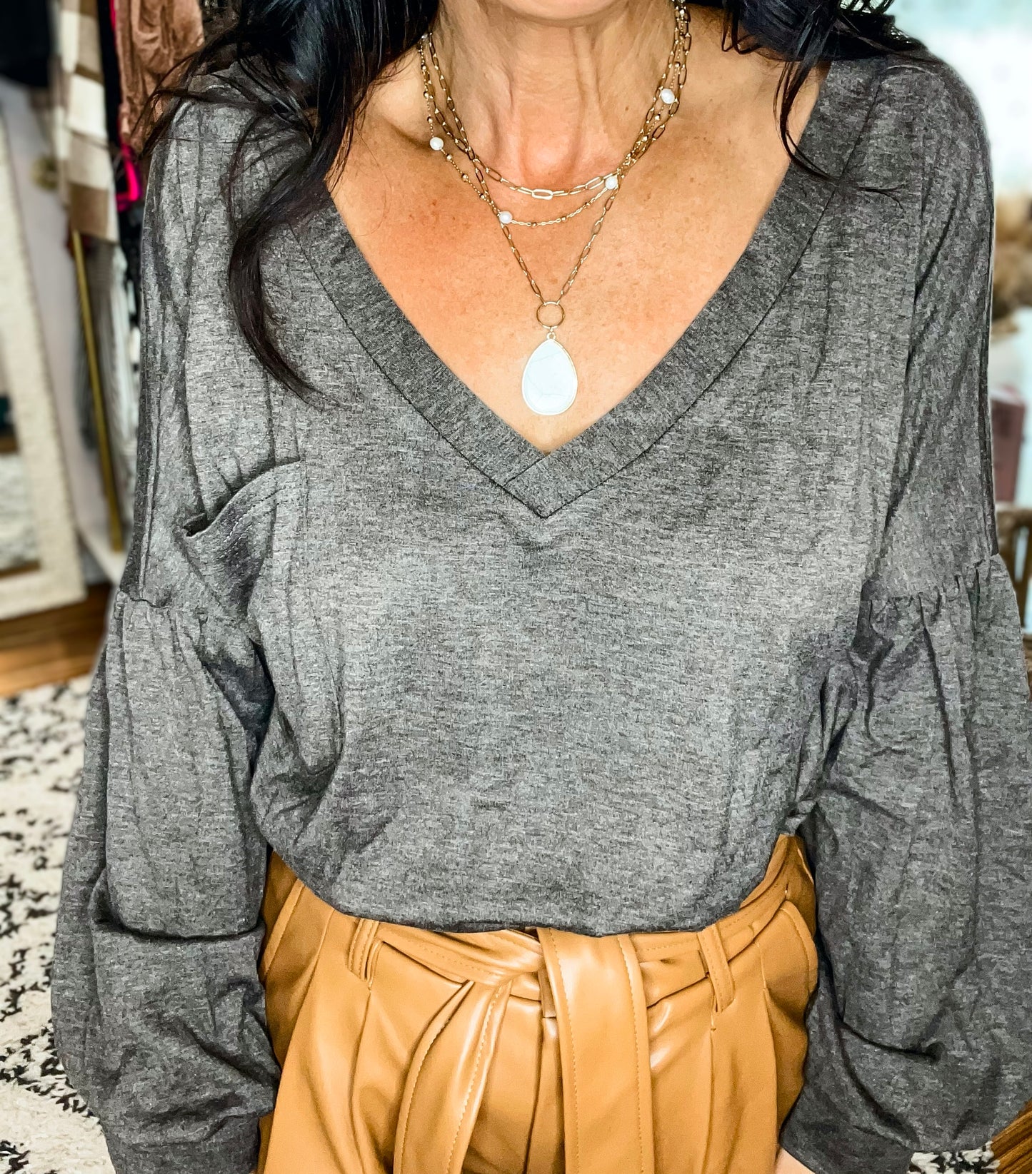 Diana V-Neck Dropped Shoulder Knit Top