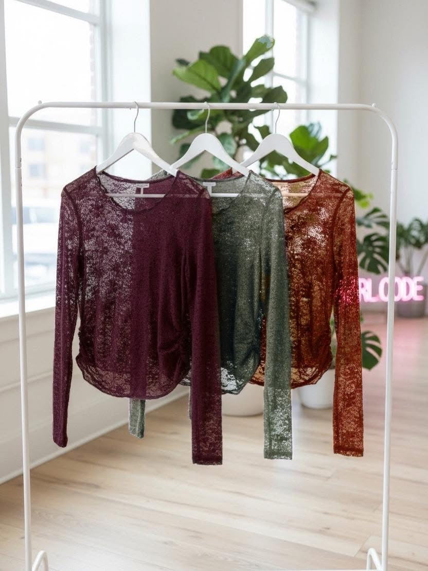 PREORDER - Luxe Lace & Floral Textured Sheer Top - 3 colors