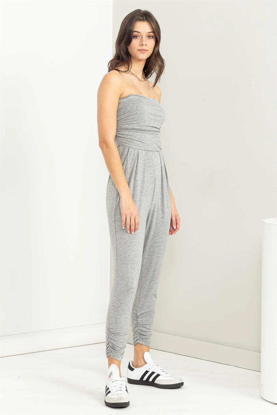 FAVORITE DATE STRAPLESS RUCHED JUMPSUIT