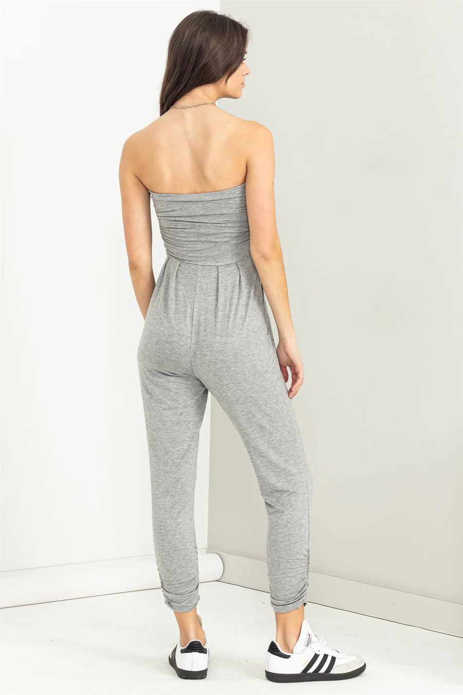 FAVORITE DATE STRAPLESS RUCHED JUMPSUIT