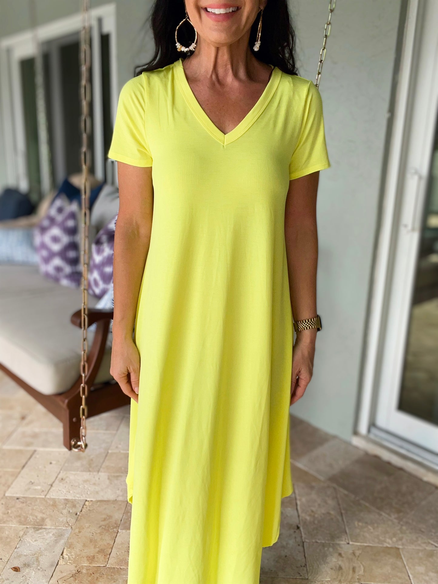 Dolman Sleeve Maxi Dress in Neon Yellow