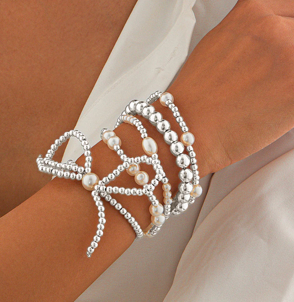 Pearl Bow Bracelet Set - 2 colors