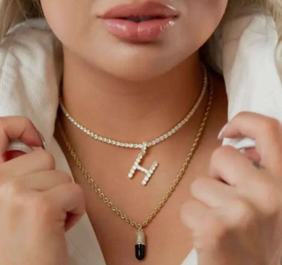 The Sis Kiss Tennis Chain Initial Choker