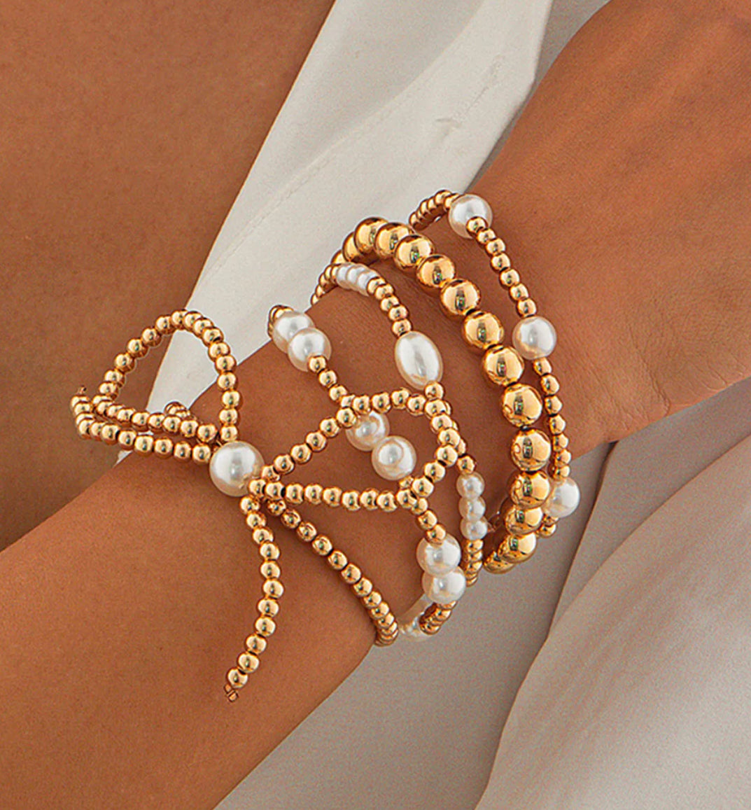 Pearl Bow Bracelet Set - 2 colors