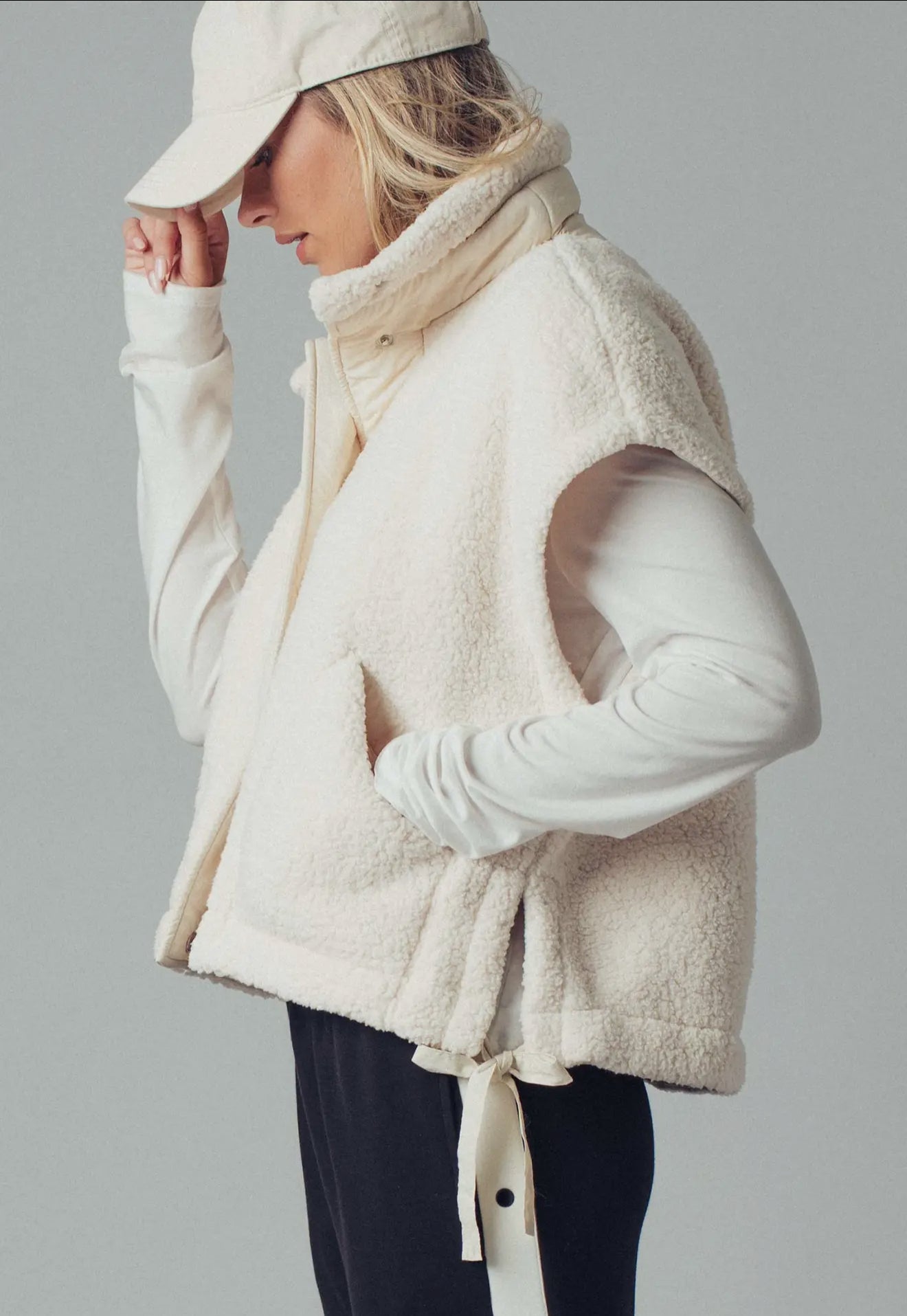 Quilted Collar Boxy Sherpa Vest