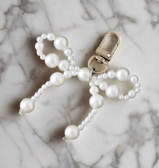 White Pearl Bow Purse Charm