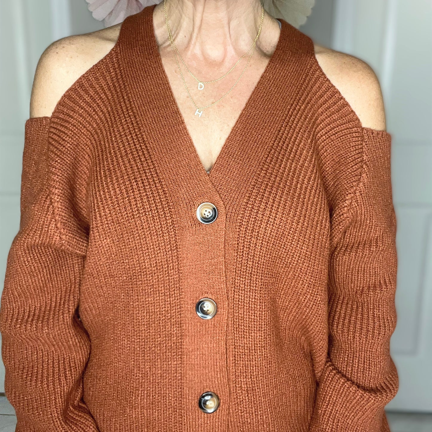 Cold Shoulder Plunge Neck Ribbed Cardigan