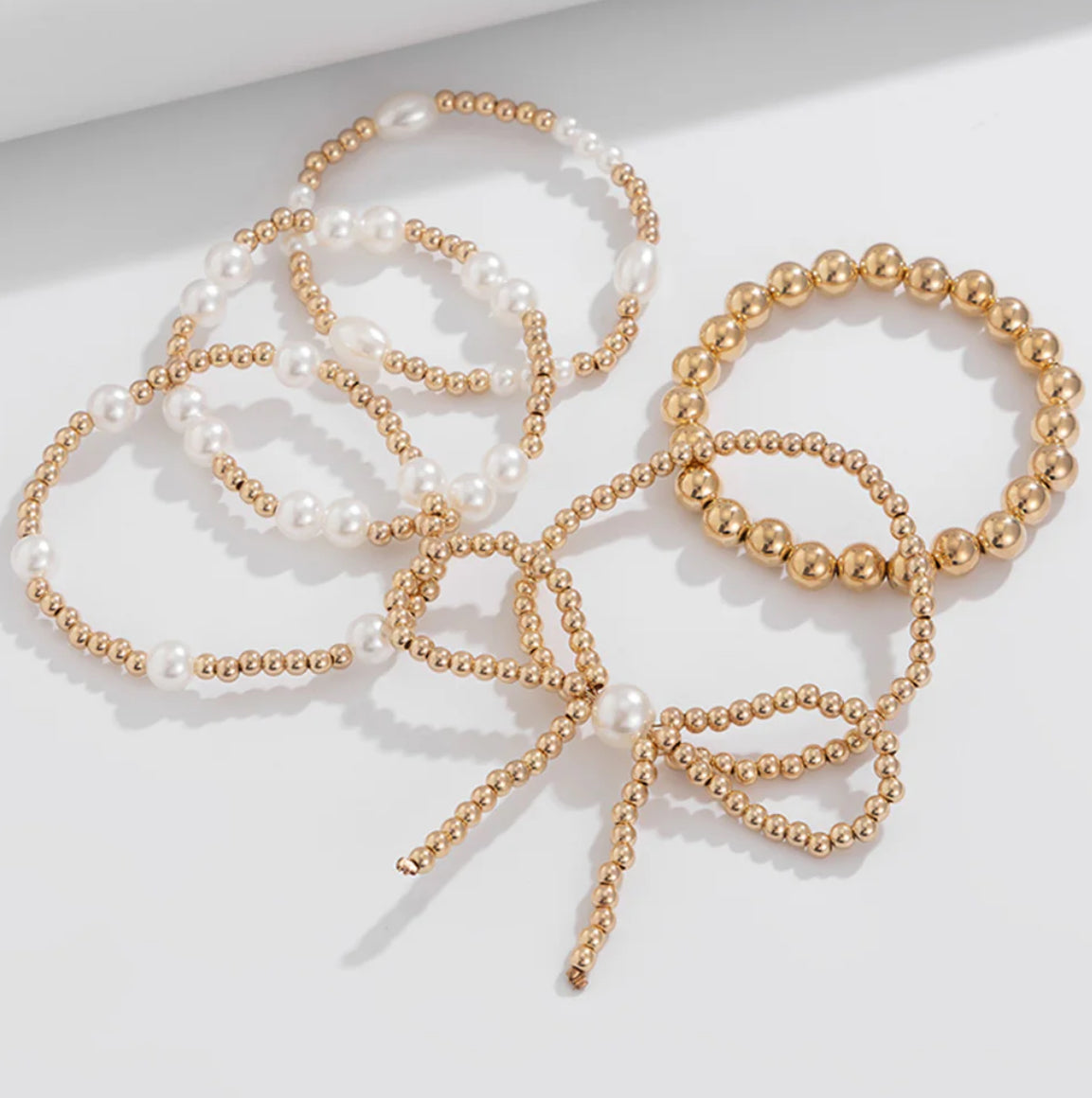 Pearl Bow Bracelet Set - 2 colors