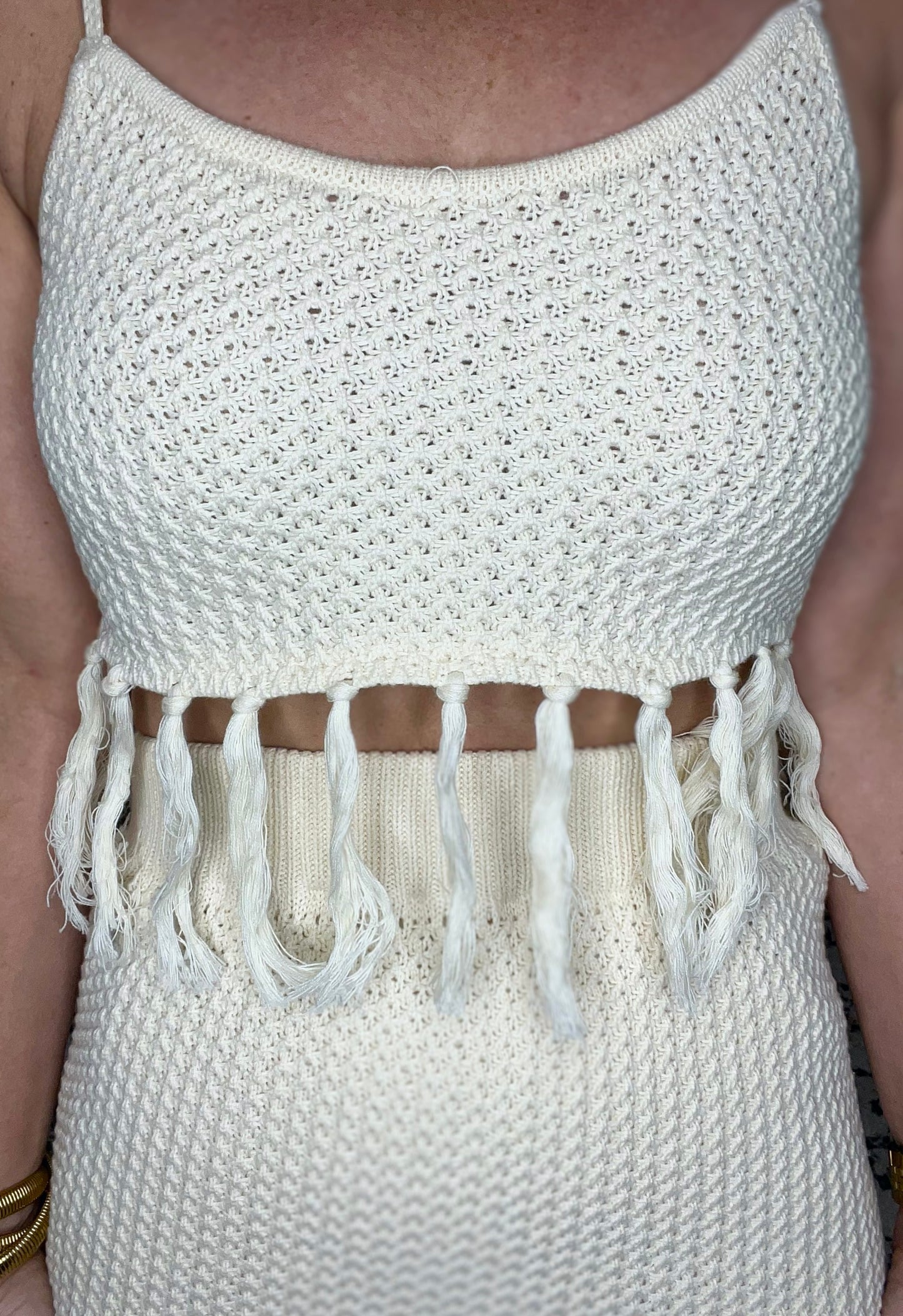 Tabatha Tassel Detail Spaghetti Sweater Crop Top - 2 colors