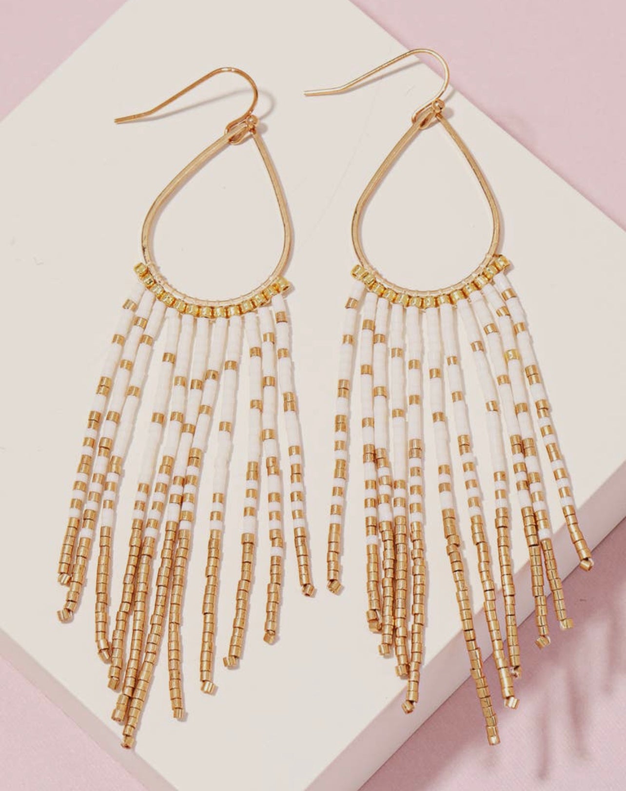 Rachel Long Beaded Fringe Earrings