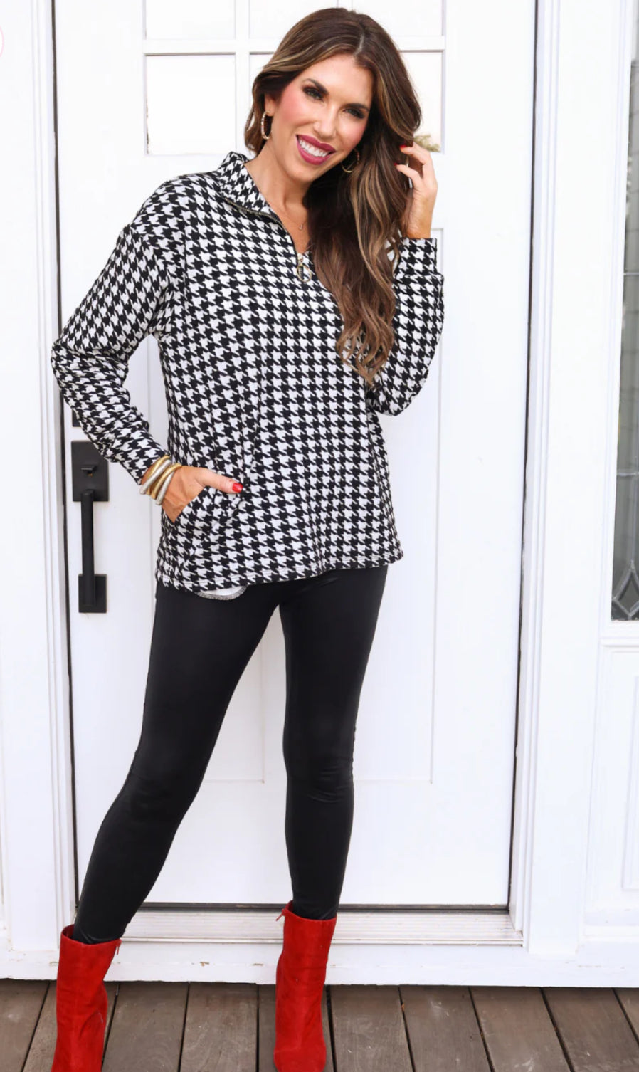 Hayden Houndstooth Quarter Zip Pullover