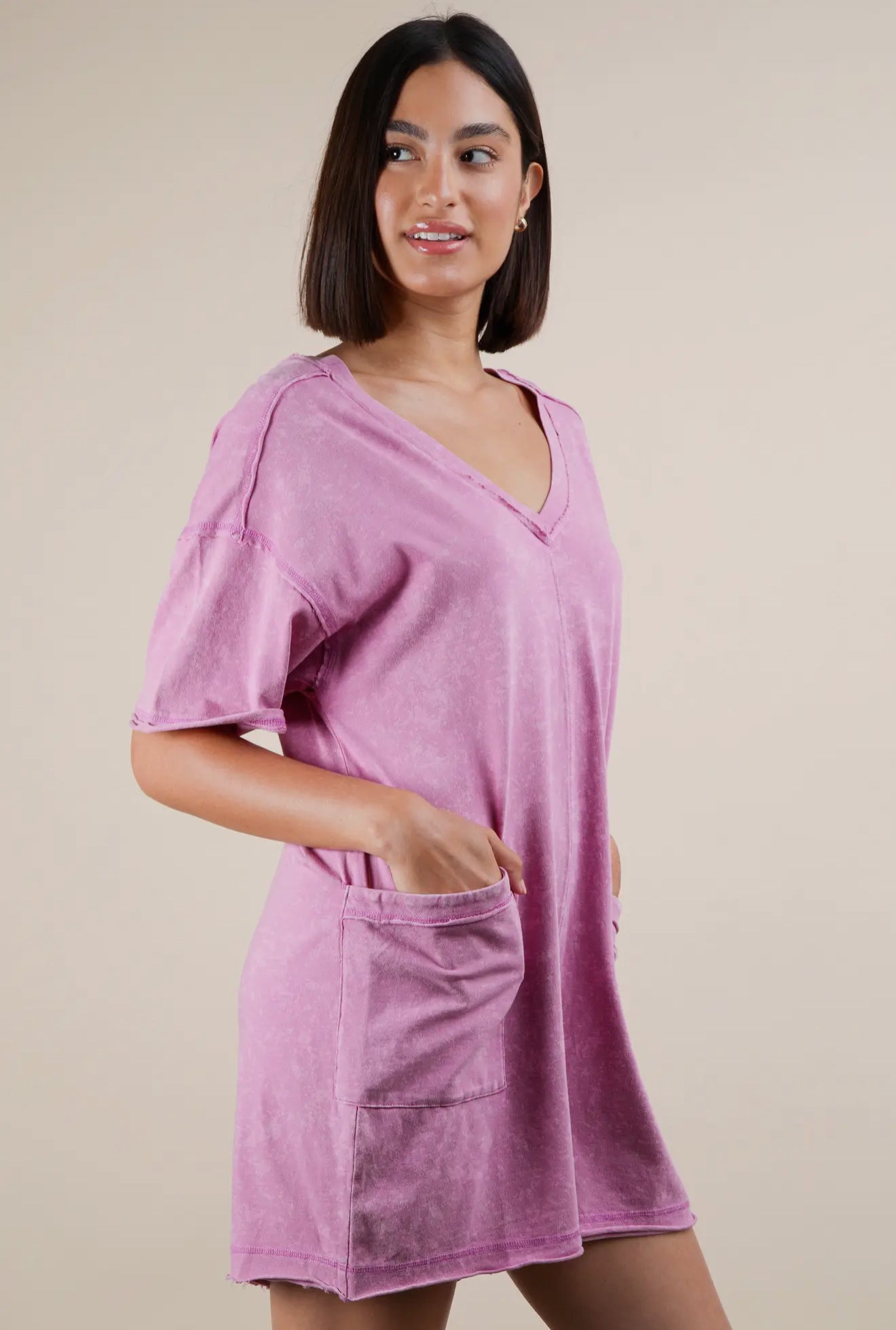 PREORDER - Cadie Mineral Wash Oversized Romper in Orchid