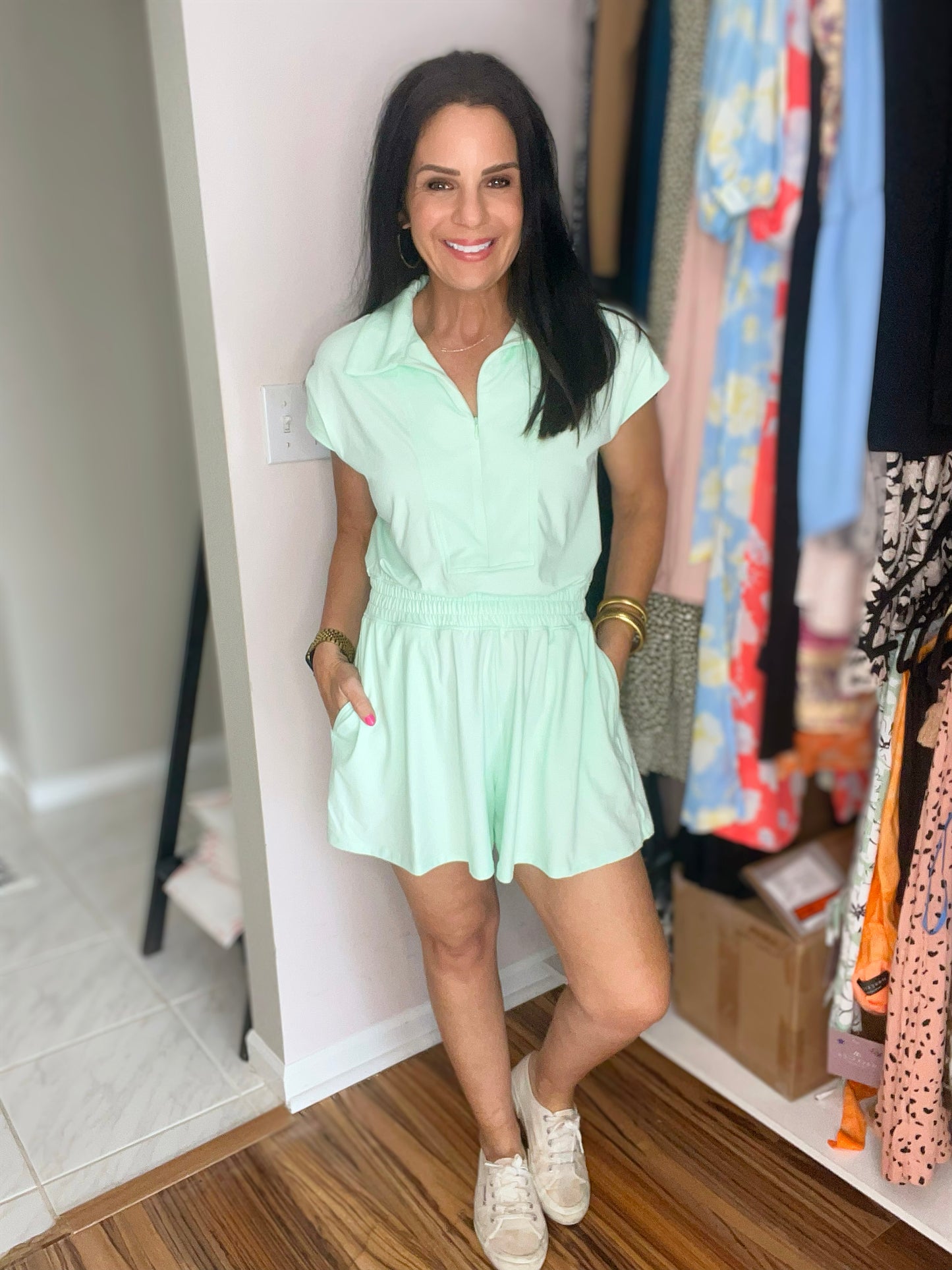 Nothing Like It Collared Romper in Morning Mint