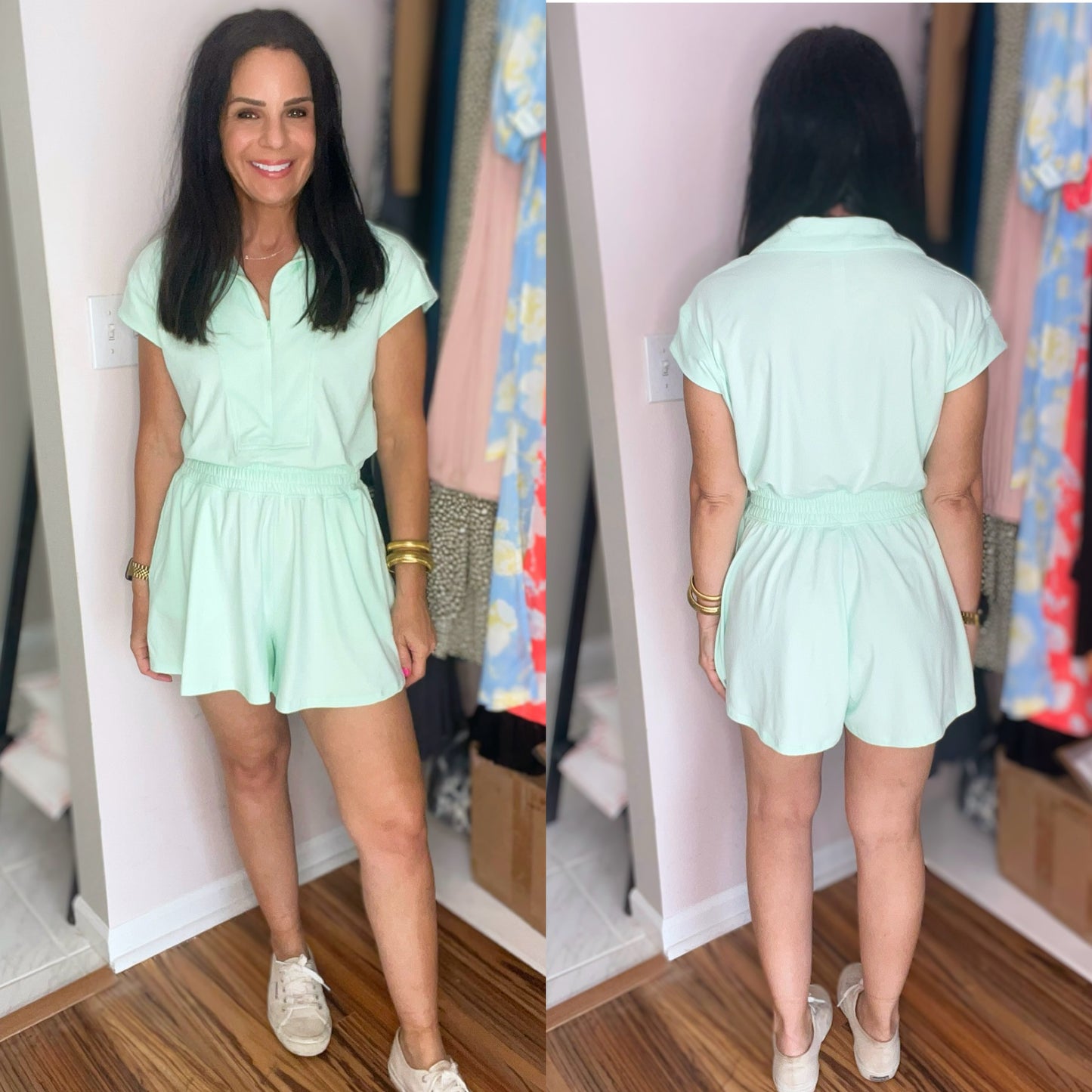 Nothing Like It Collared Romper in Morning Mint