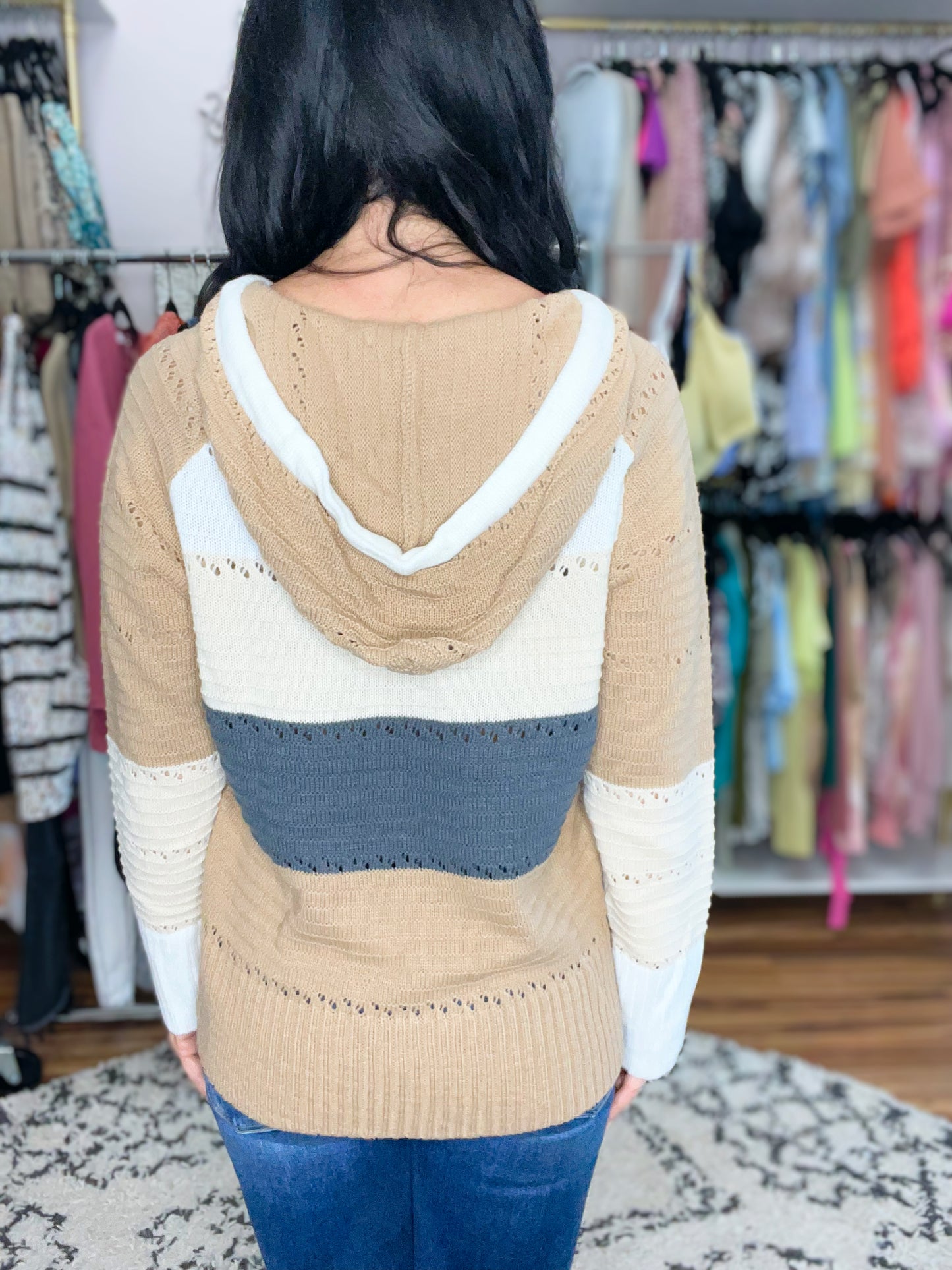 Erika Color Block Drawstring Hooded Sweater