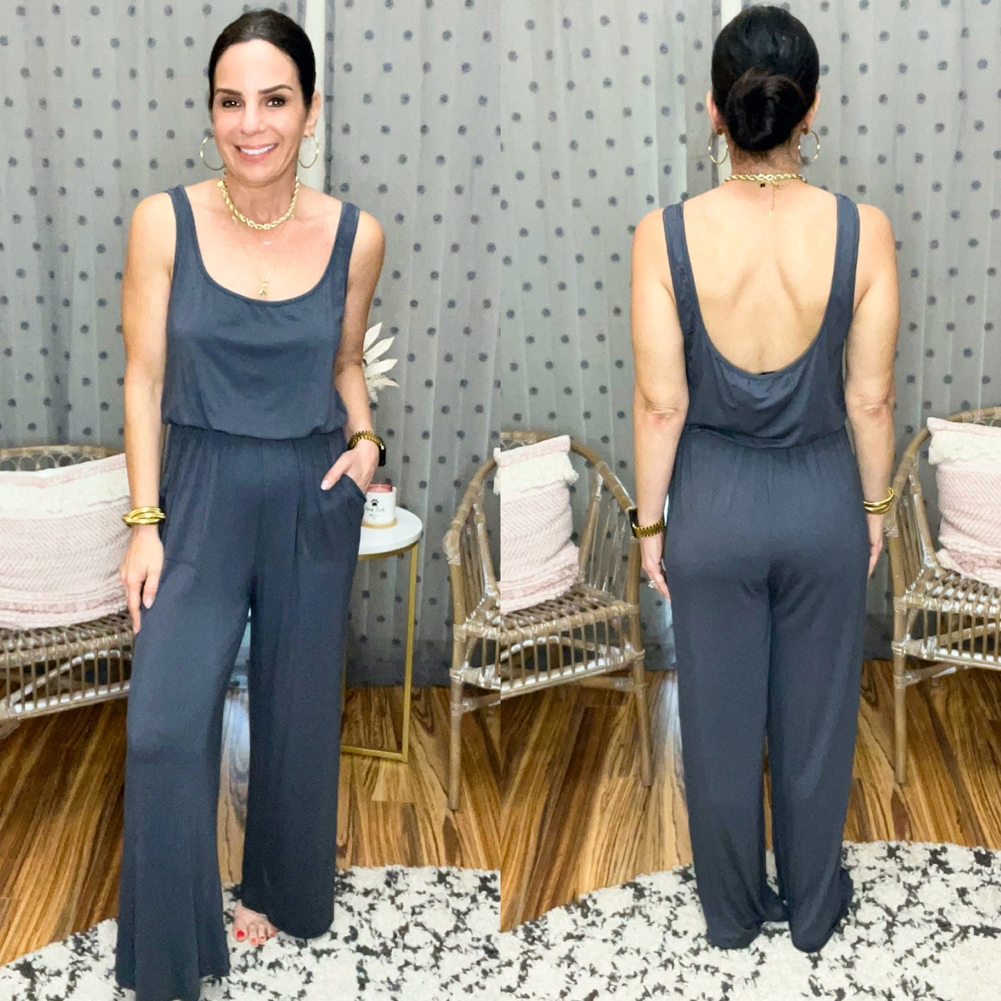 The Shay Square Neck Modal Jumpsuit - Charcoal