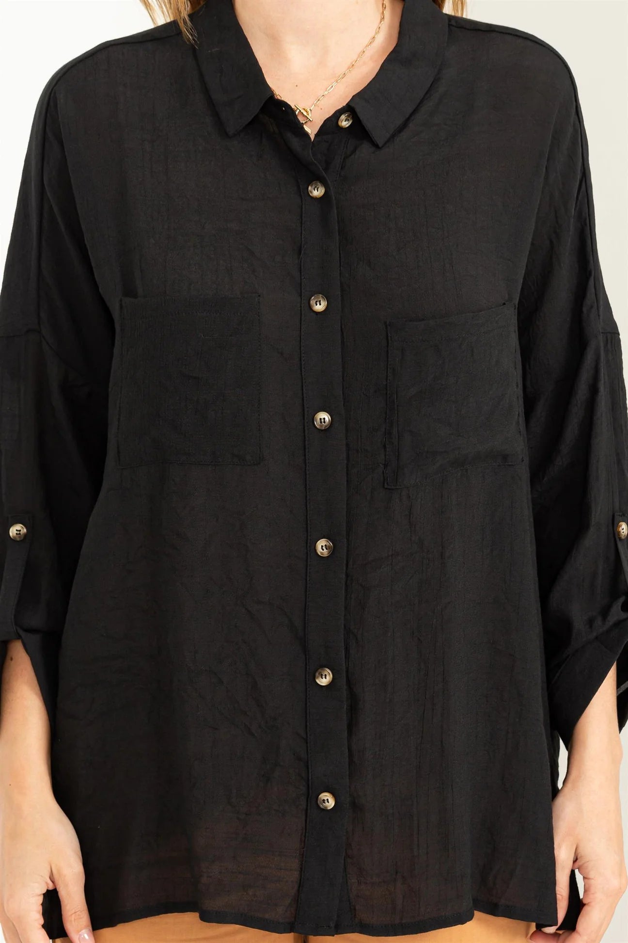 Mayci Button-Up Pocket Blouse