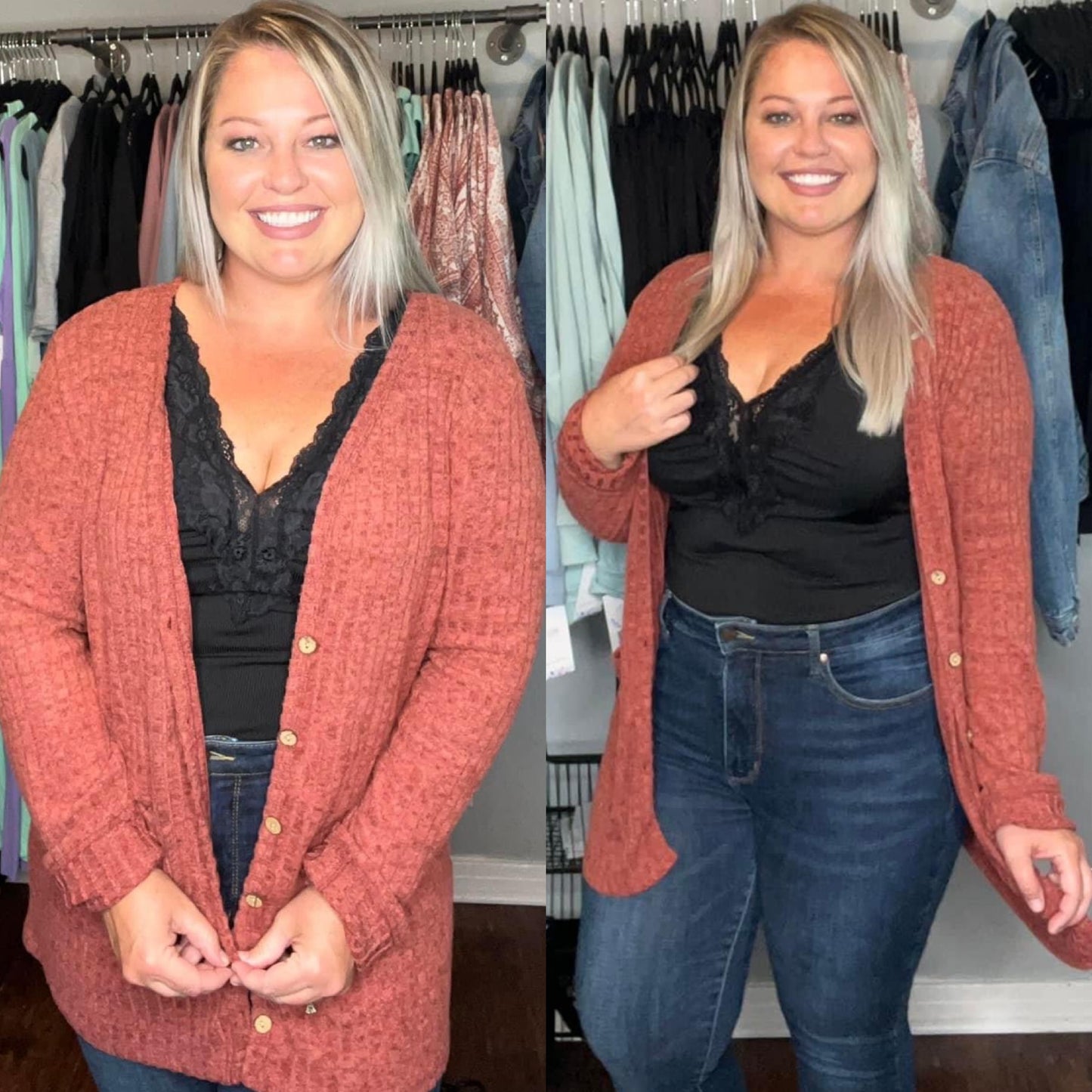 Ribbed Button-UP Cardigan with Pockets