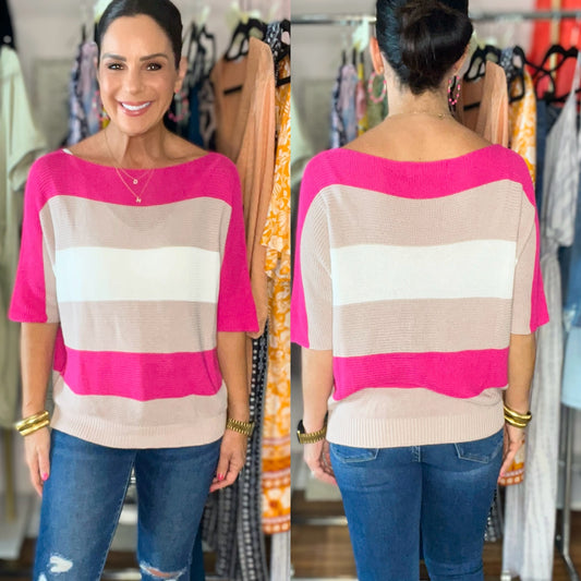 Rows Of Rose Short Sleeve Knit Top