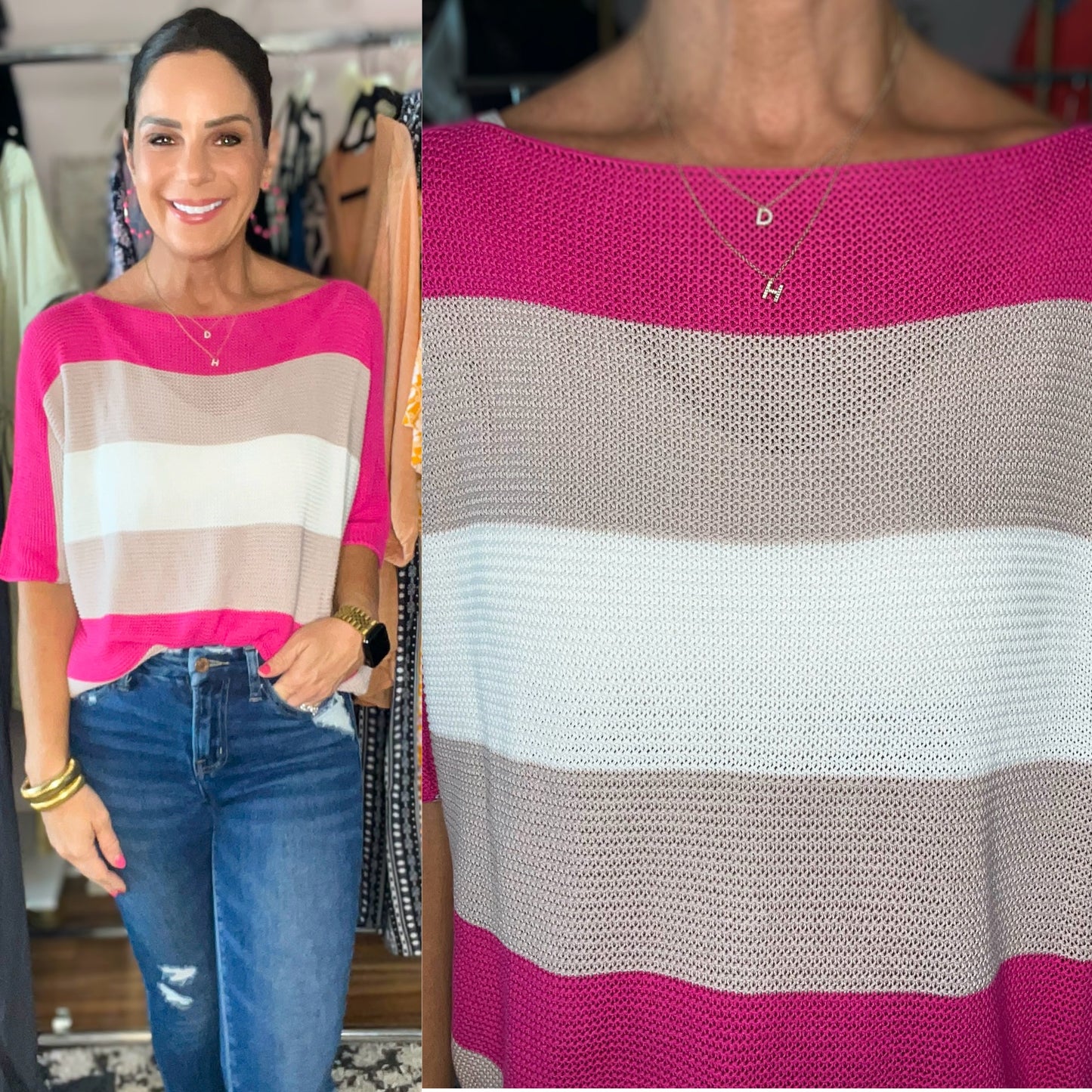 Rows Of Rose Short Sleeve Knit Top