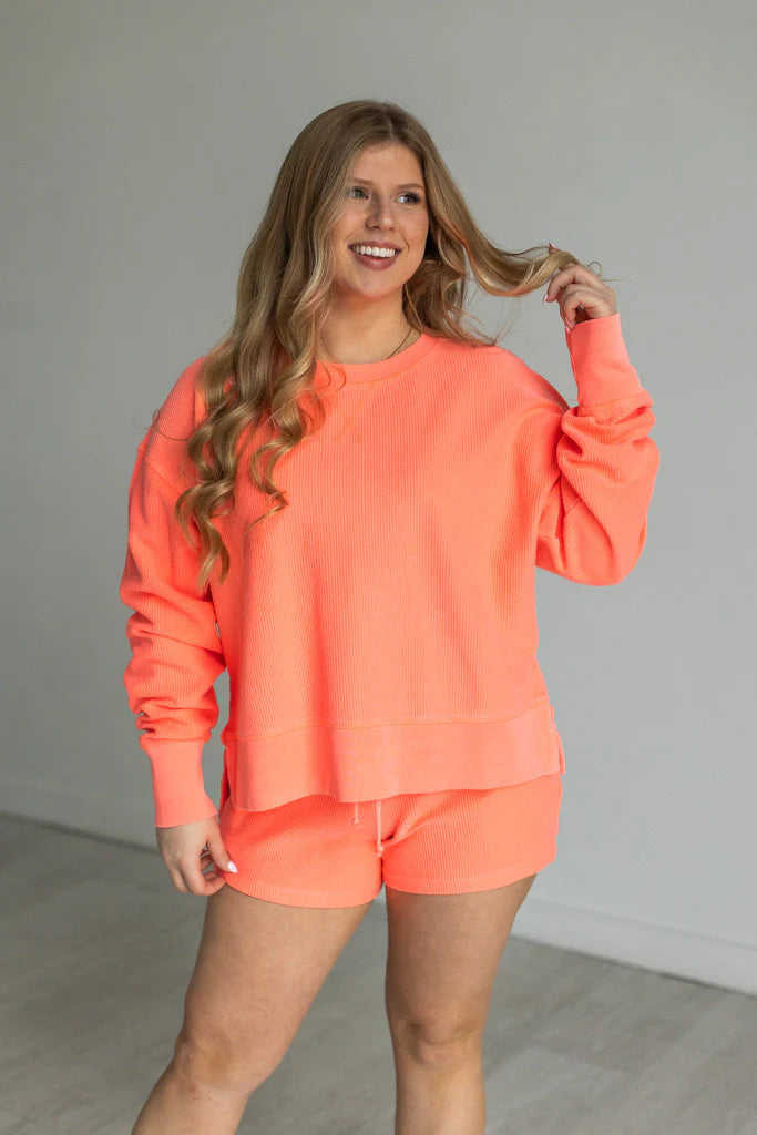 Corded Cropped Side Slit Crew - 2 colors