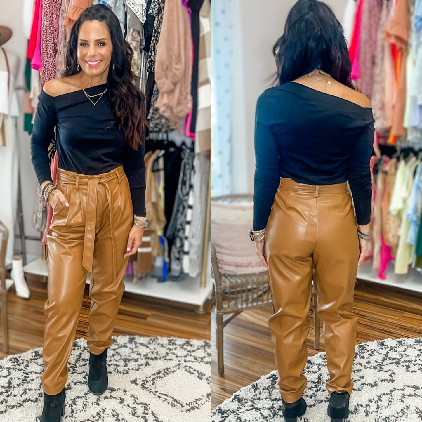 Powerful You Faux Leather Paperbag Waist Pants