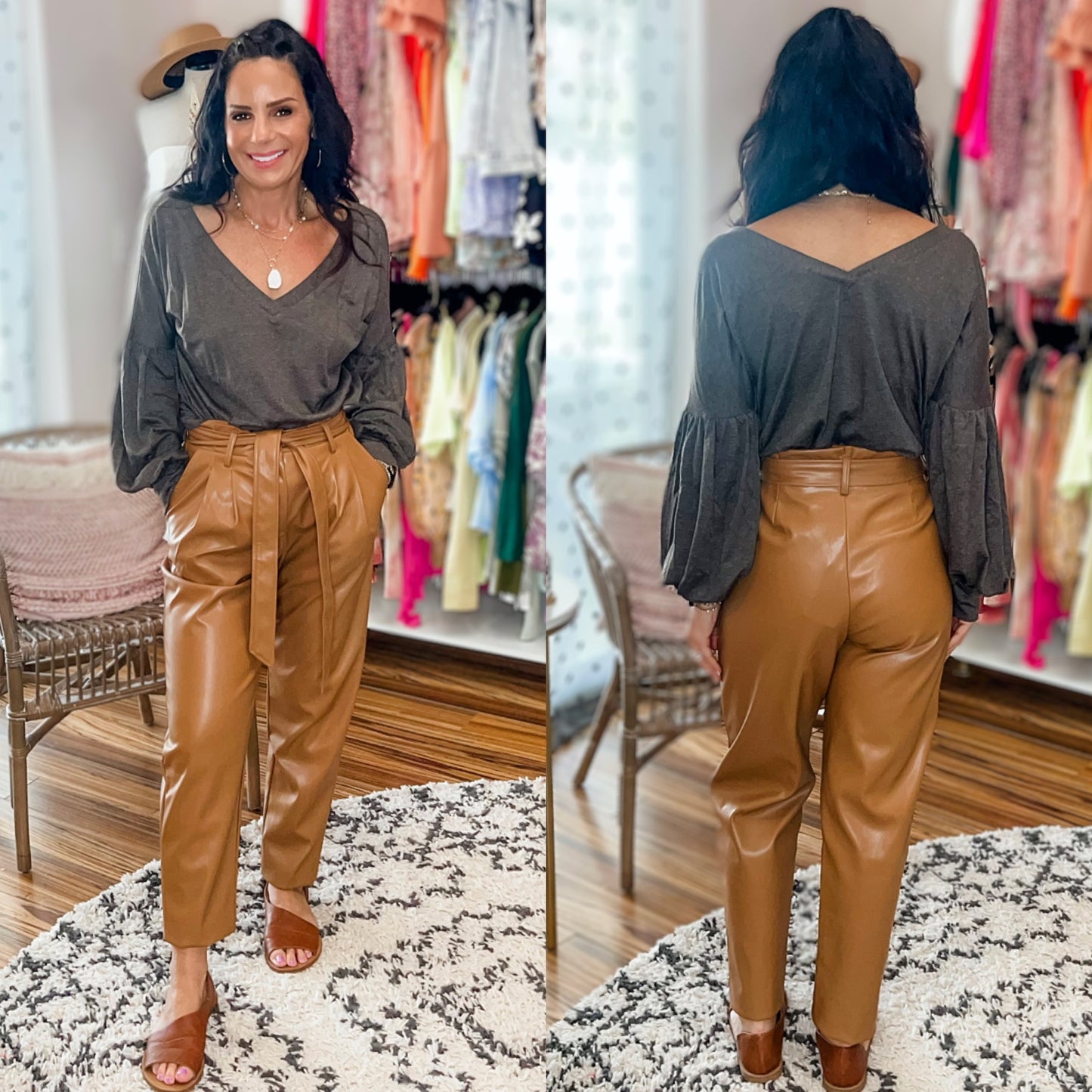 Powerful You Faux Leather Paperbag Waist Pants