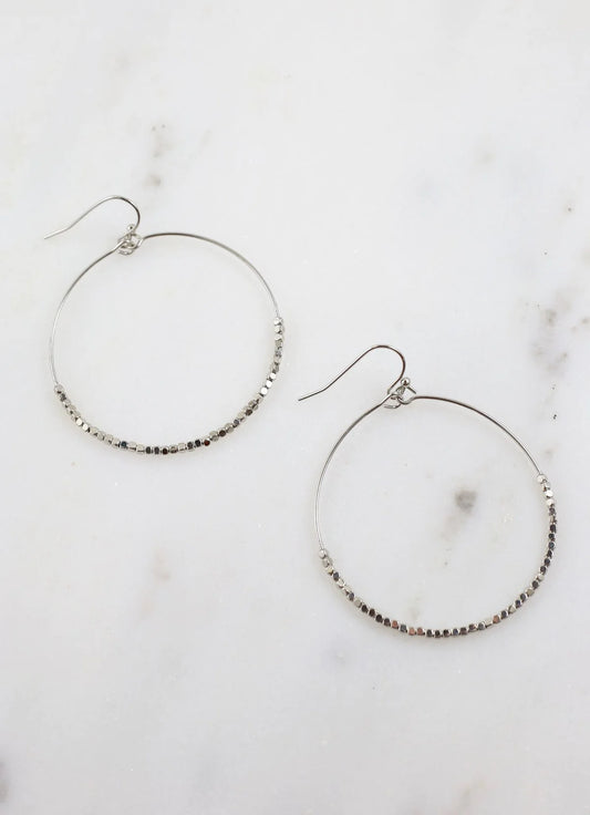 Amberwood Silver Bead Hoop Earrings