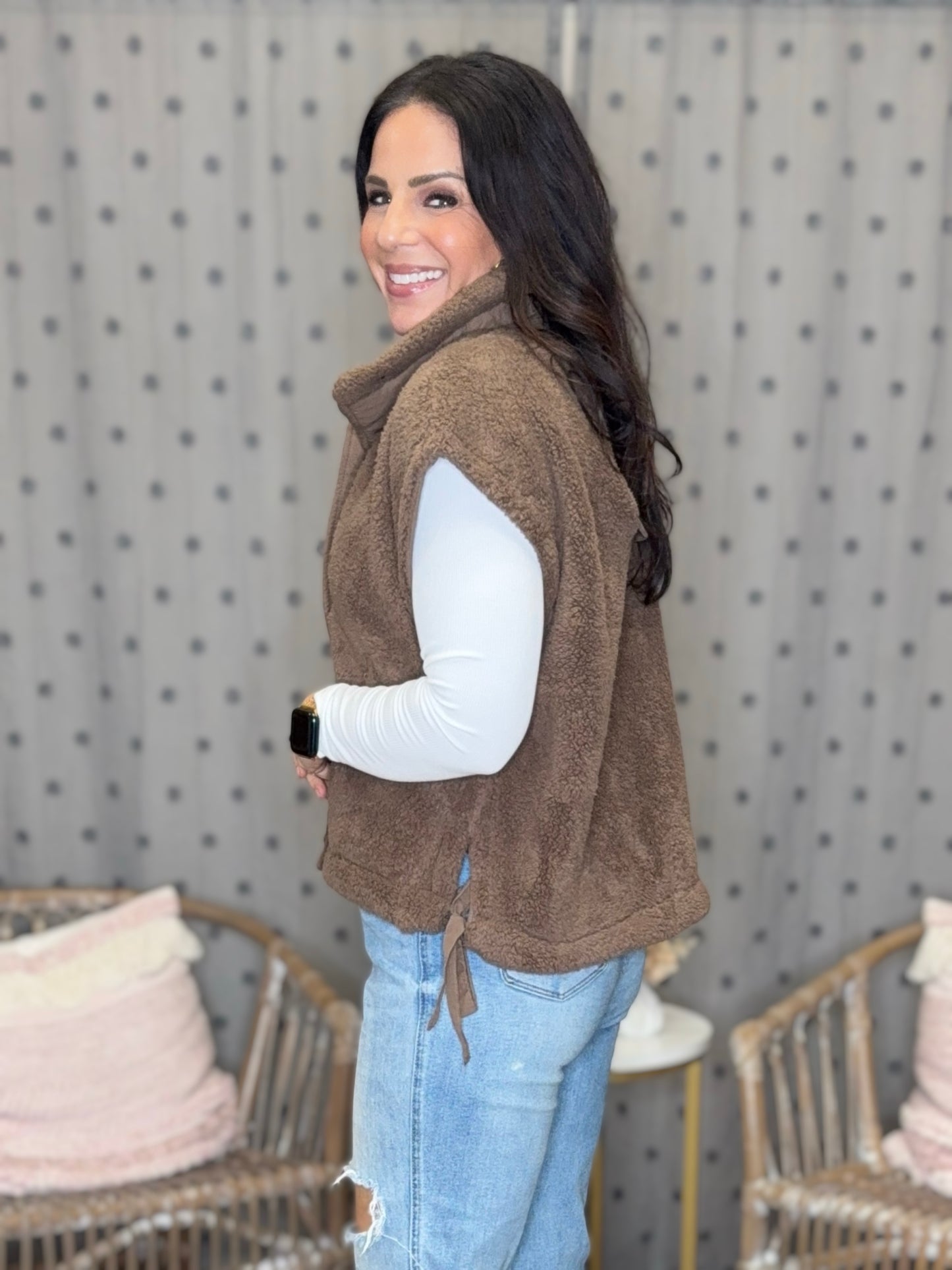 Quilted Collar Boxy Sherpa Vest