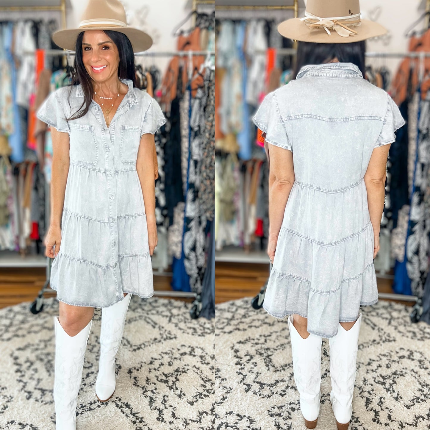 Broadway Button Up Cap Sleeve Denim Dress