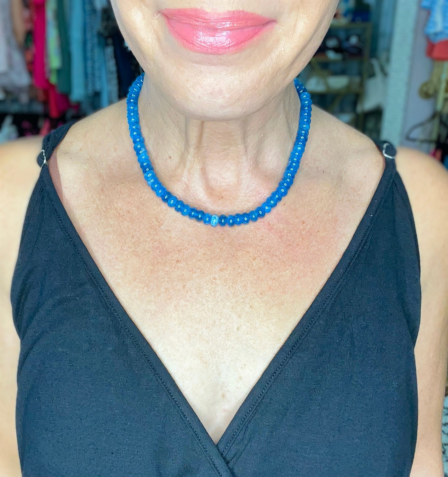 Blue Jade Natural Stone Beaded Necklace