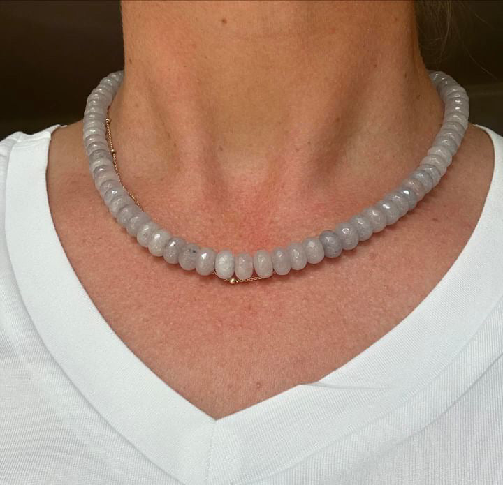 Soft Gray Natural Stone Beaded Necklace