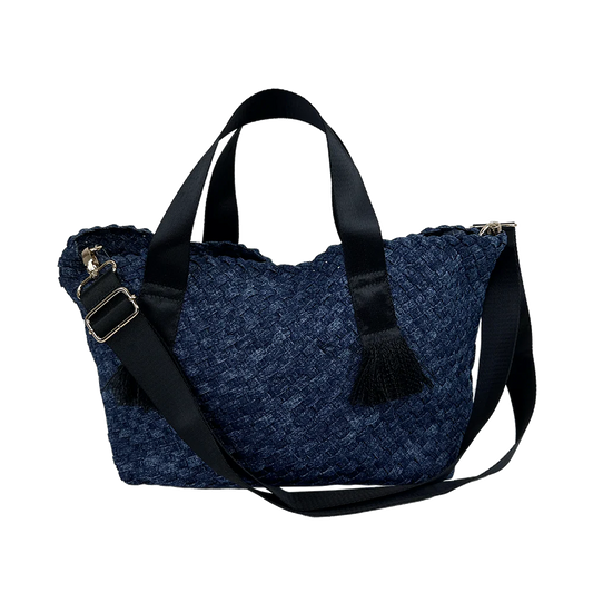 Daria Large Woven Denim Tote w/ Contrast Handles w/ Crossbody Strap - 2 colors