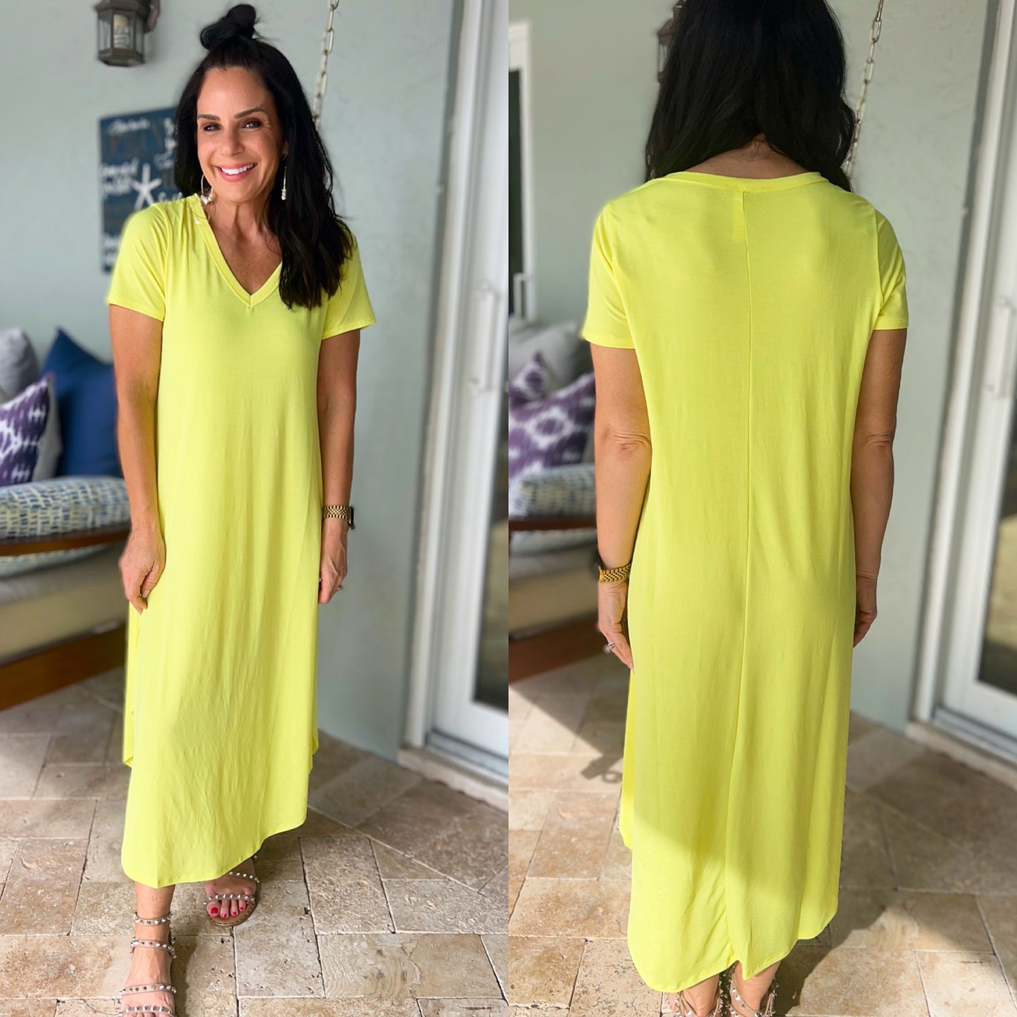 Dolman Sleeve Maxi Dress in Neon Yellow