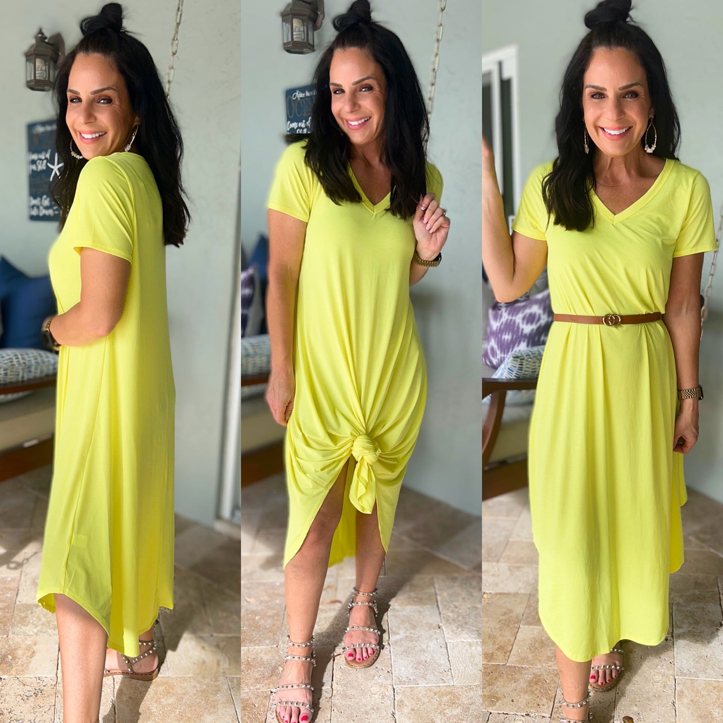 Dolman Sleeve Maxi Dress in Neon Yellow