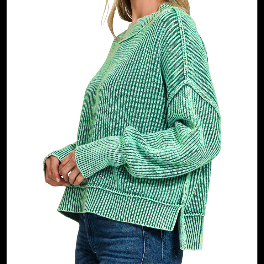 PREORDER - Checkered Shamrock Sequin Patch Ribbed Green Oversized Crop Sweater