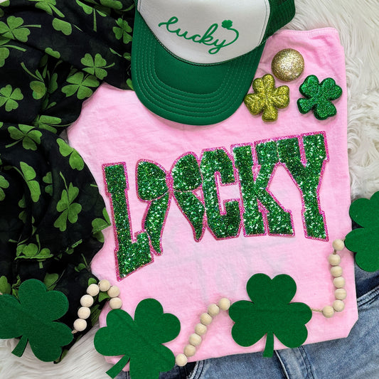 PREORDER - Sequin Lucky Patch Blossom Pigment Dyed Tee