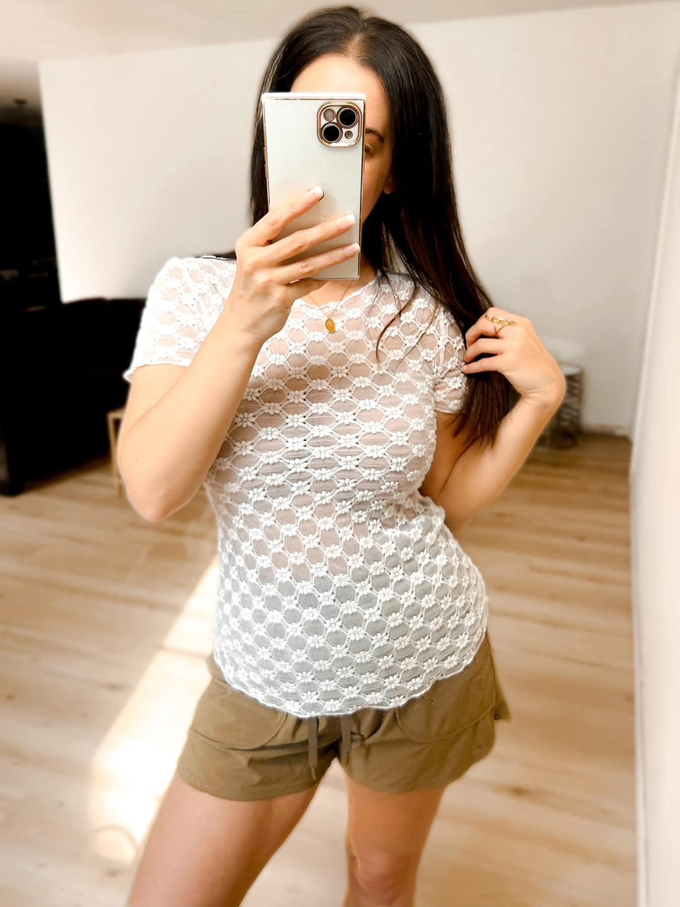 PREORDER -  Sheer Daisy & Lace Short Sleeve Top - 2 colors