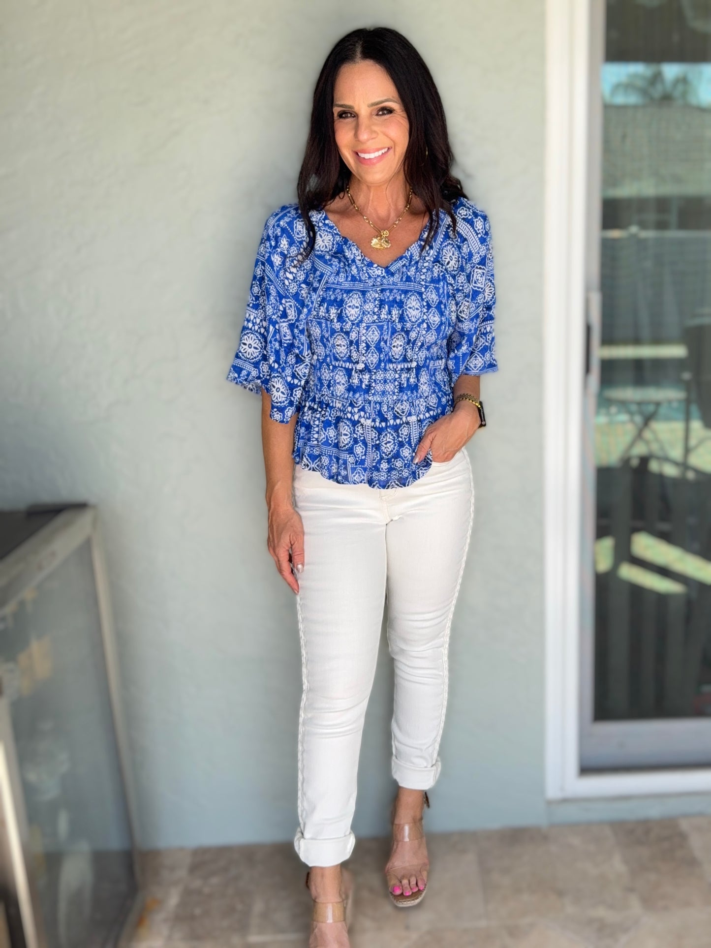 Greece Getaway Smocked Top