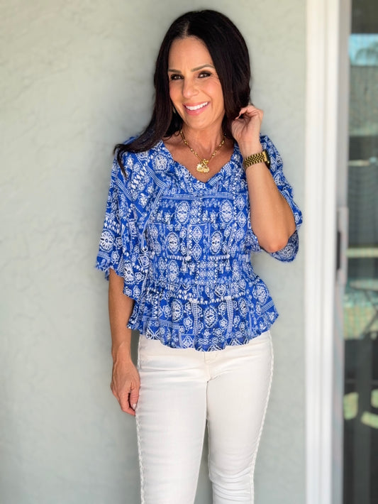 Greece Getaway Smocked Top