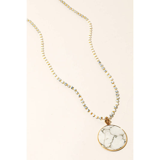 Semiprecious Circle Stone Pendant Necklace - 4 colors