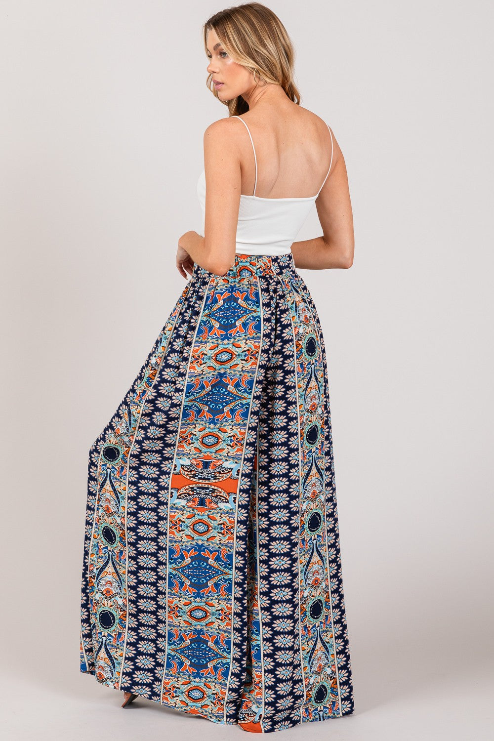 Siesta Bohemian Multi Geo Print Wide Leg Pants