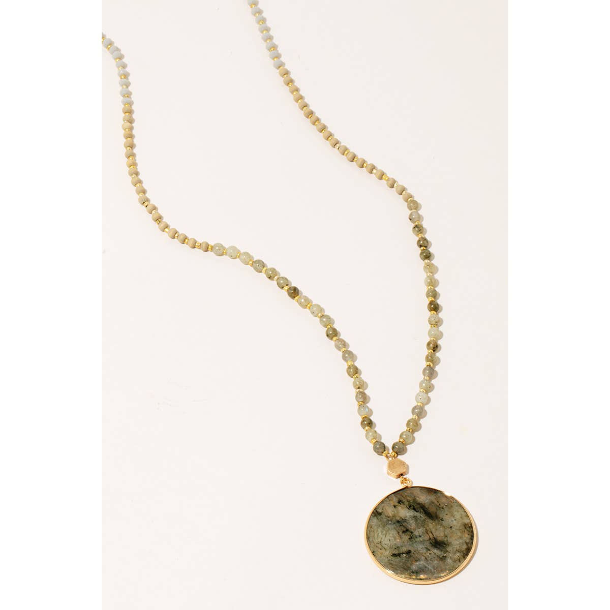 Semiprecious Circle Stone Pendant Necklace - 4 colors