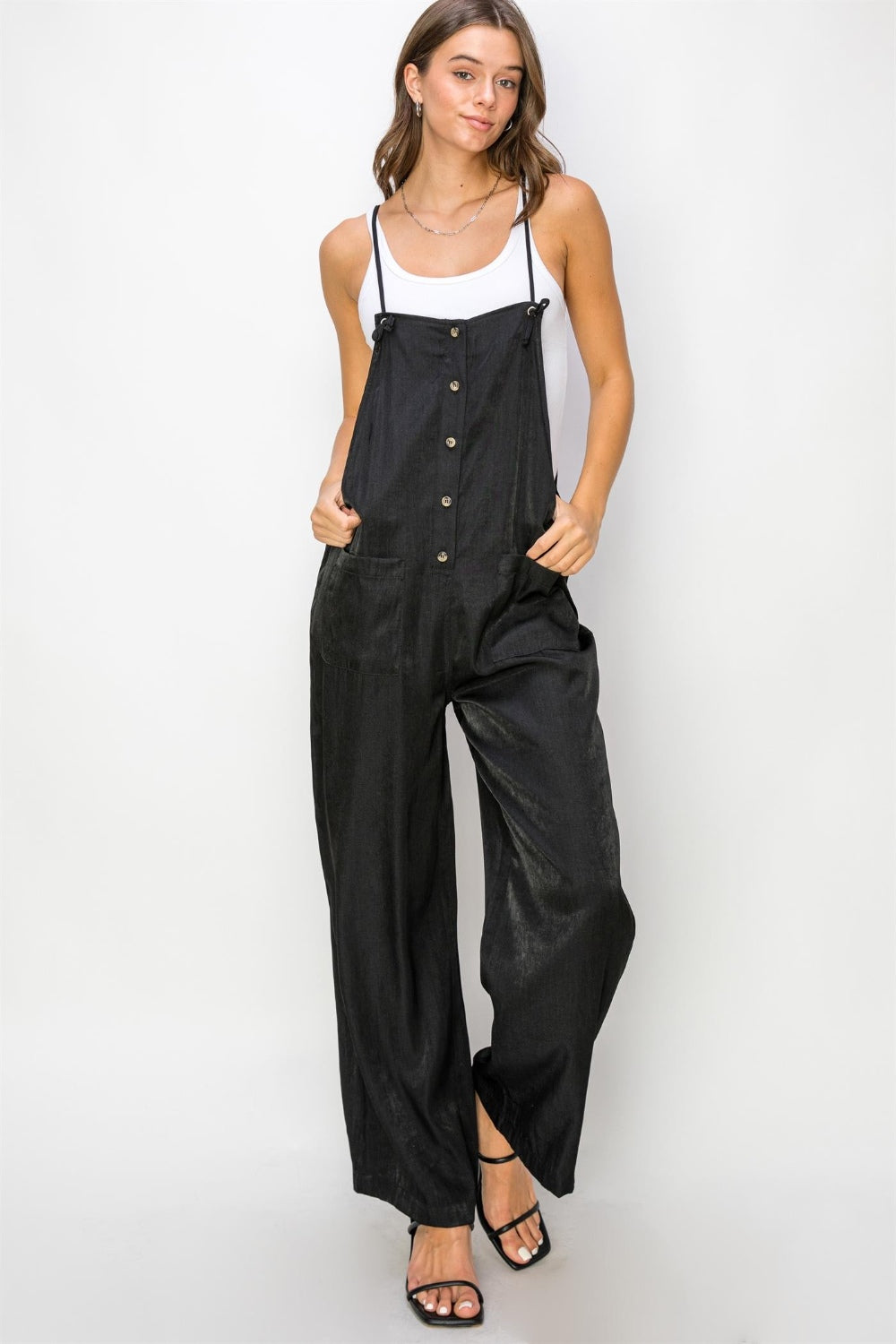 Cameron Half Button Sleeveless Straight Jumpsuit